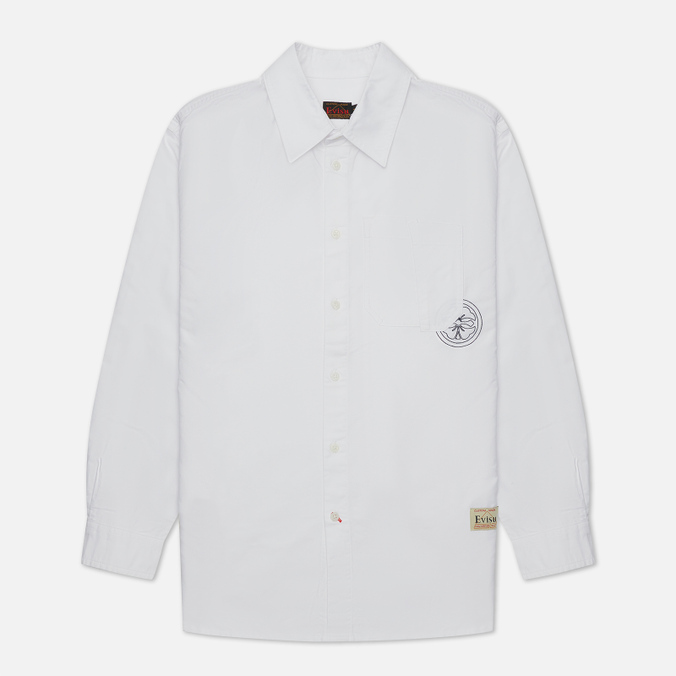 Мужская рубашка Evisu, цвет белый, размер L 2ESHTM2SL249RXCT-OWHT Heritage Reconstructed Pocket Oxford Print Logo - фото 1