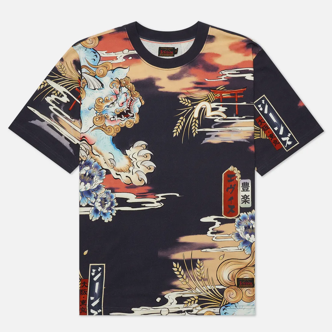 Evisu Мужская футболка Heritage Komainu Vintage Japanese All Over Printed
