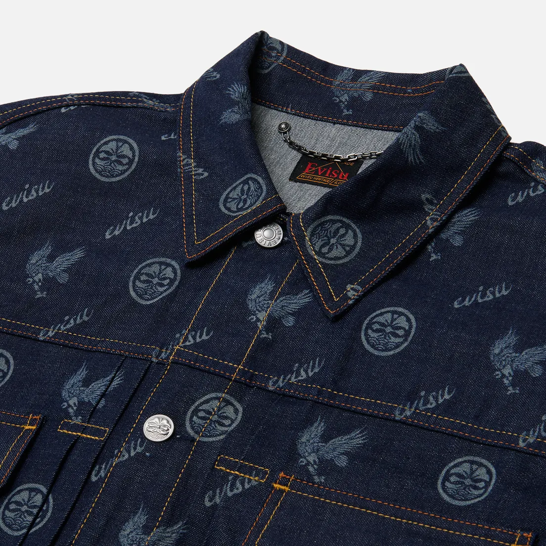 Evisu Мужская джинсовая куртка Seagull Embroidered & Kamon Eagle All Over Print Denim