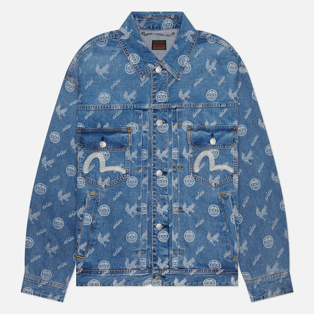 Мужская джинсовая куртка Evisu Seagull Embroidered & Kamon Eagle All Over Print Denim, цвет синий, размер S - фото 1
