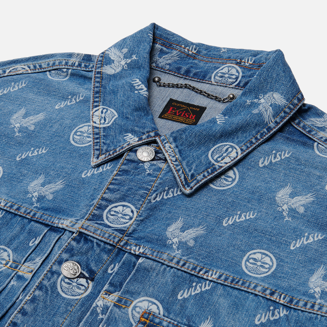 Evisu Мужская джинсовая куртка Seagull Embroidered & Kamon Eagle All Over Print Denim