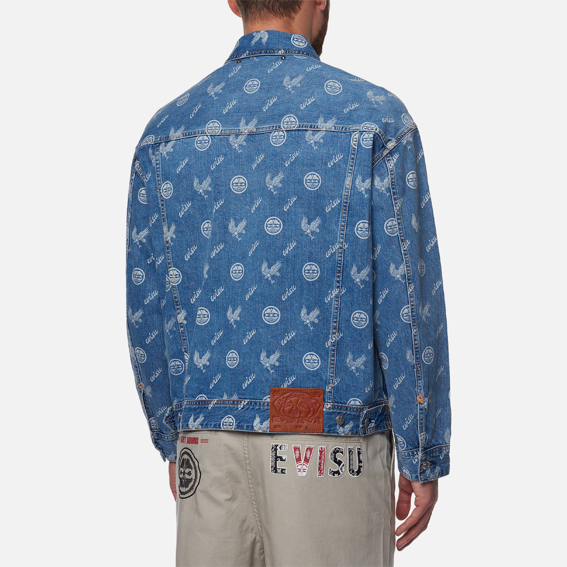 Evisu Мужская джинсовая куртка Seagull Embroidered & Kamon Eagle All Over Print Denim