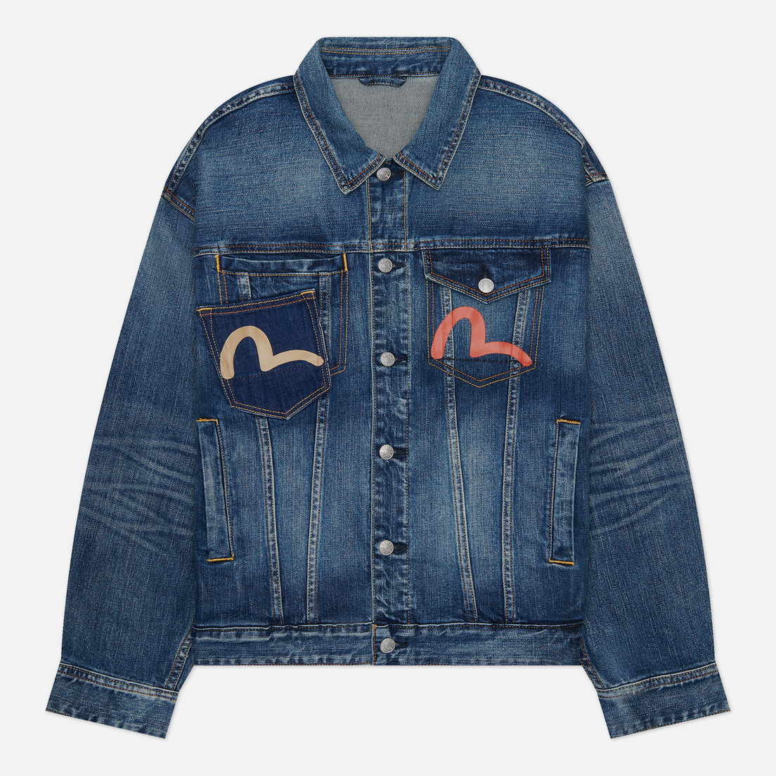 Evisu Мужская джинсовая куртка Heritage Multi-Pocket Denim