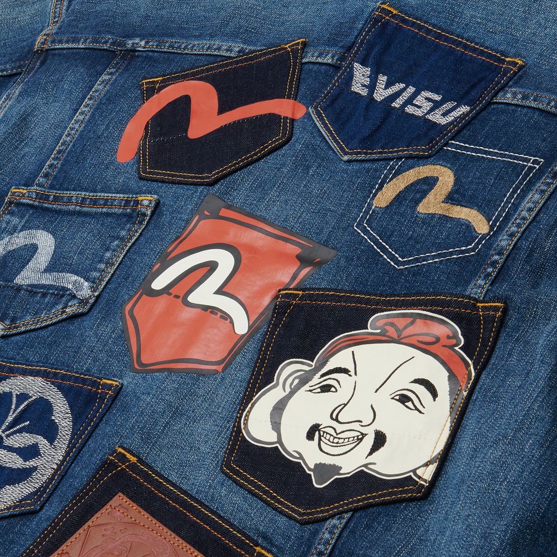 Evisu Мужская джинсовая куртка Heritage Multi-Pocket Denim