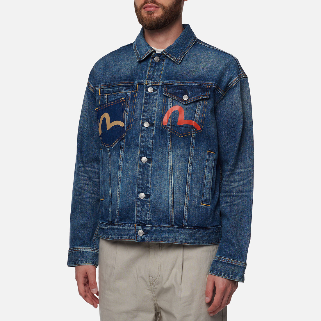 Evisu Мужская джинсовая куртка Heritage Multi-Pocket Denim