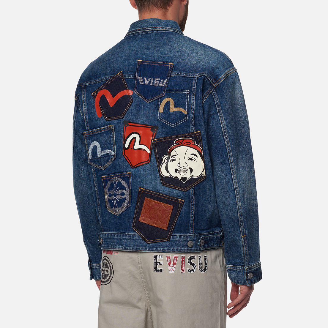 Evisu Мужская джинсовая куртка Heritage Multi-Pocket Denim