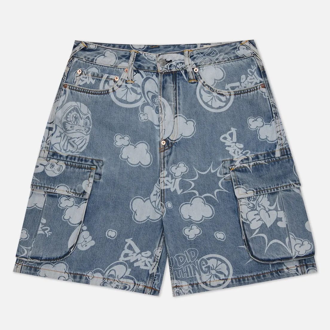 Evisu Мужские шорты Heritage Graffiti Daruma All Over Discharged Denim Cargo