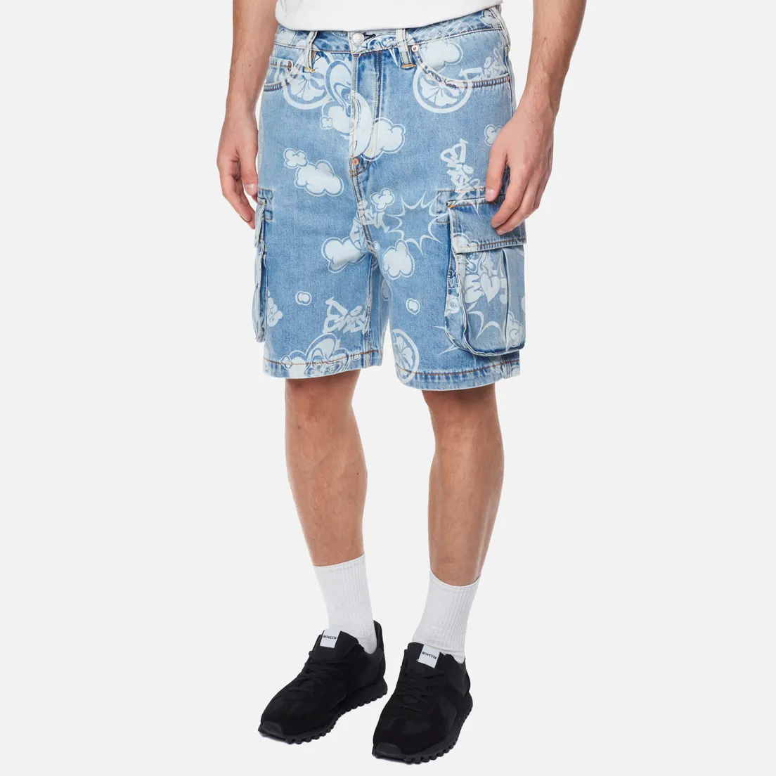 Evisu Мужские шорты Heritage Graffiti Daruma All Over Discharged Denim Cargo