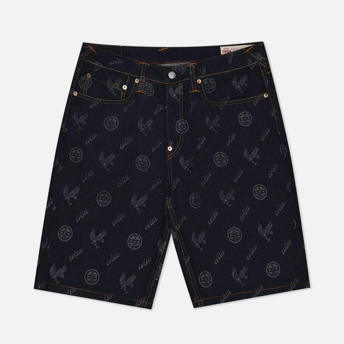 Evisu Мужские шорты Kamon Eagle All Over Print & Seagull Embroidered