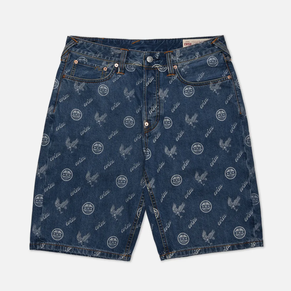 Evisu Мужские шорты Kamon Eagle All Over Print & Seagull Embroidered
