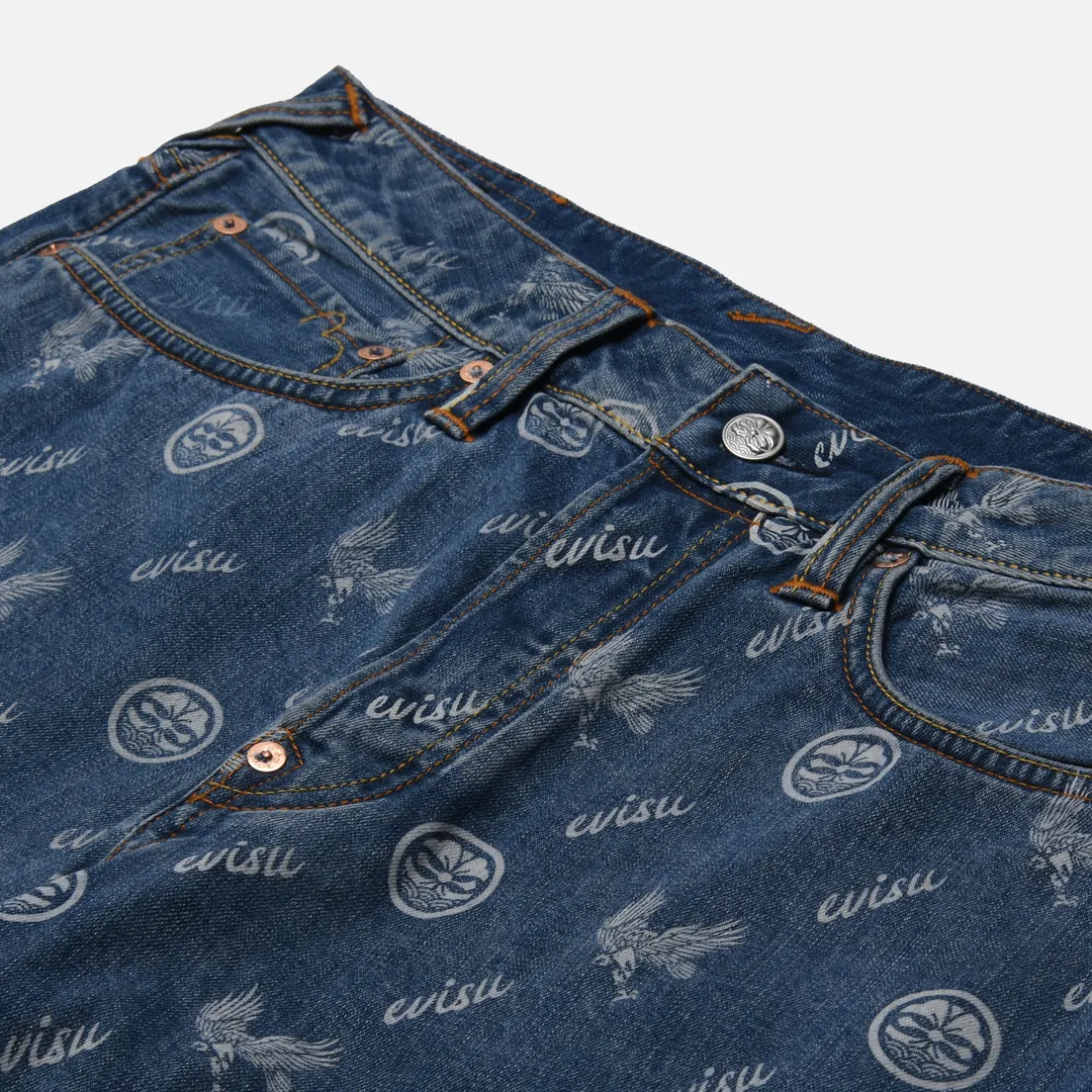 Evisu Мужские шорты Kamon Eagle All Over Print & Seagull Embroidered