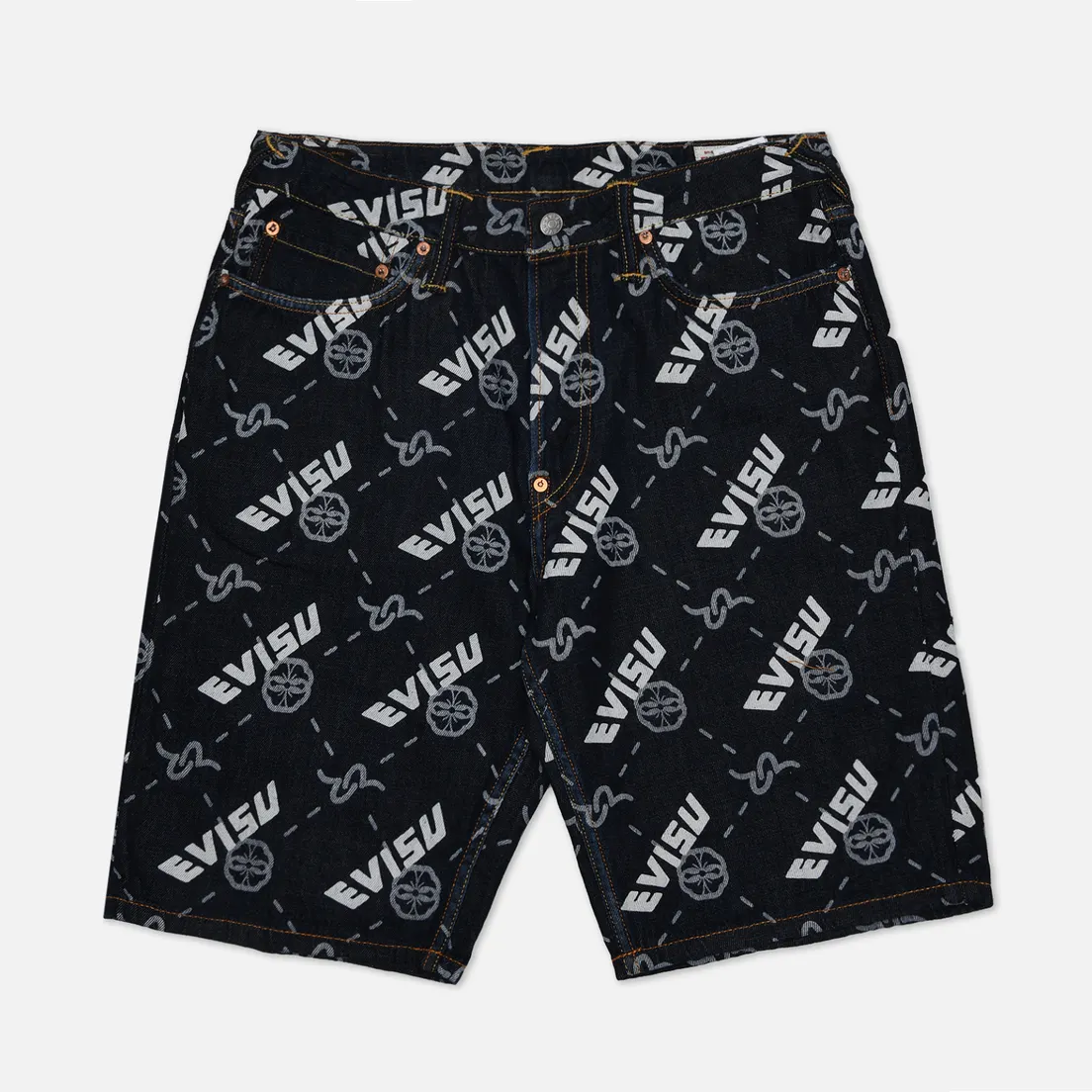 Evisu Мужские шорты Monogram Print Denim