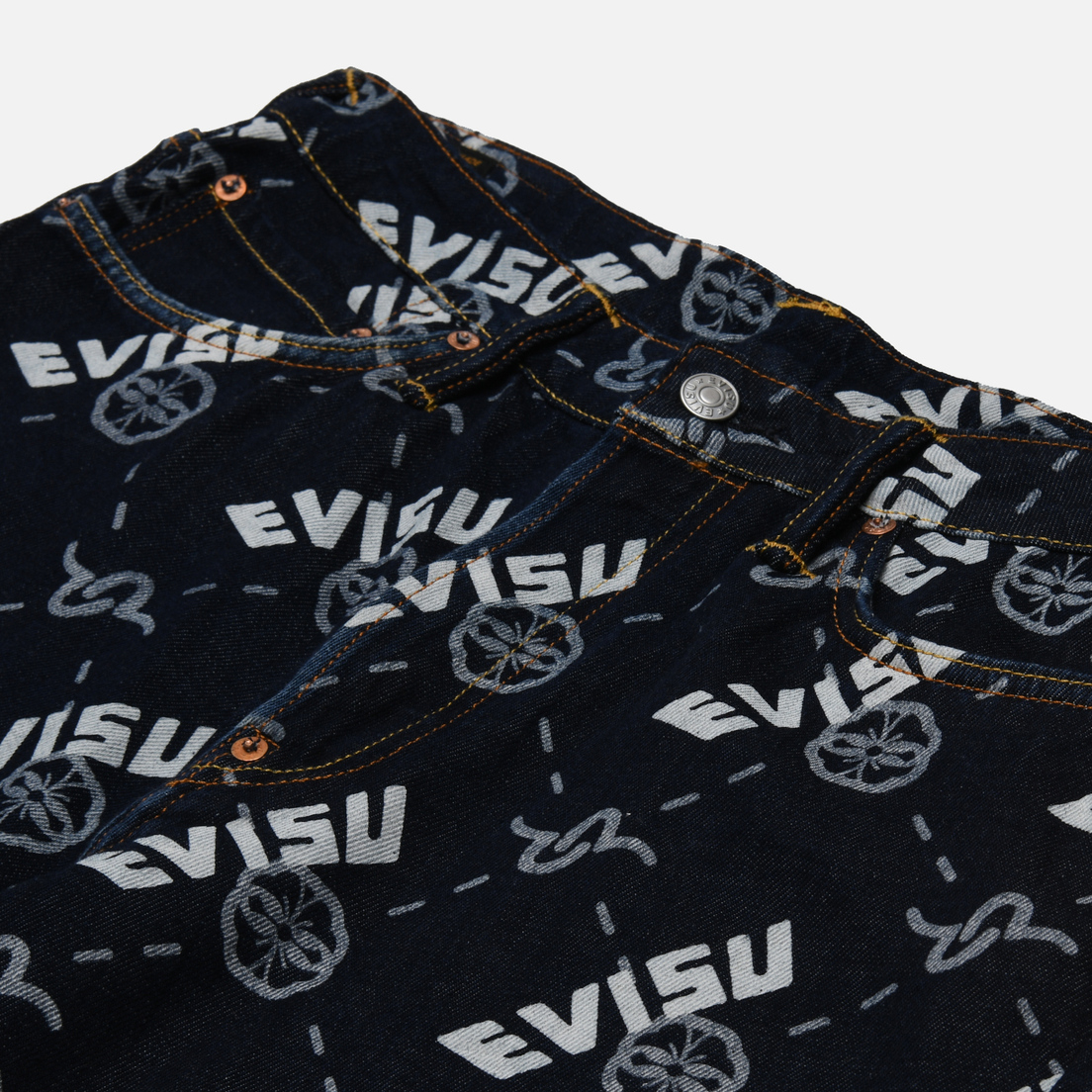 Evisu Мужские шорты Monogram Print Denim