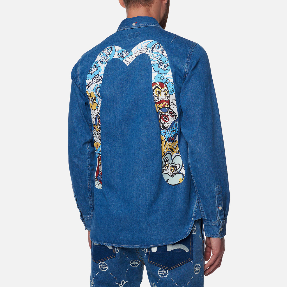 Evisu Мужская рубашка Heritage Graffiti Daruma Daicock Printed Denim