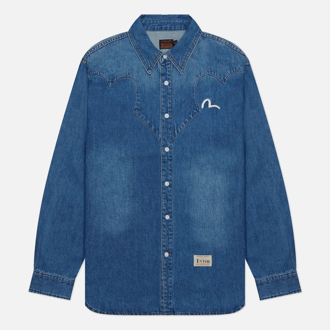 Evisu Мужская рубашка Heritage Wadaiko Daruma Bro Printed Denim Western
