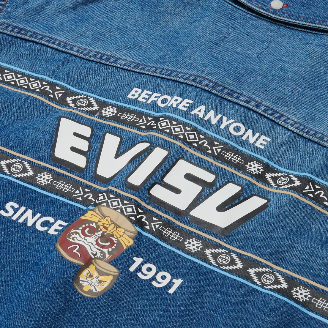 Evisu Мужская рубашка Heritage Wadaiko Daruma Bro Printed Denim Western