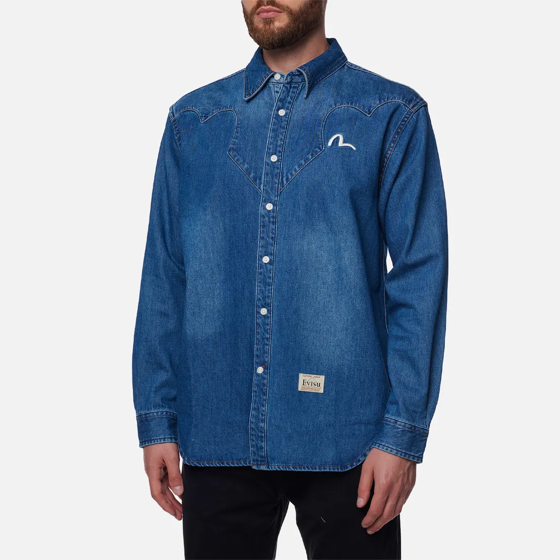 Evisu Мужская рубашка Heritage Wadaiko Daruma Bro Printed Denim Western