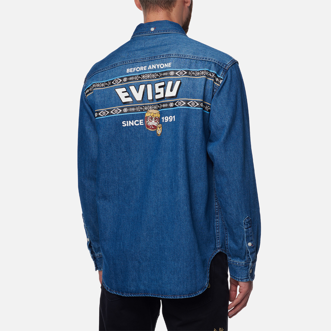 Evisu Мужская рубашка Heritage Wadaiko Daruma Bro Printed Denim Western