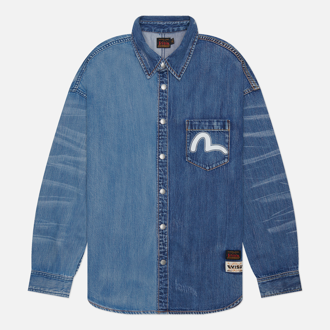 Evisu Мужская рубашка Evisu & Seagull Print Embroidered Half Patch Denim