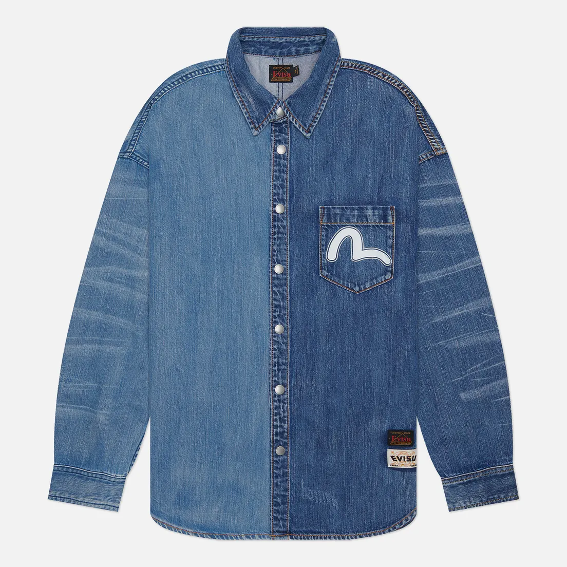 Evisu Мужская рубашка Evisu & Seagull Print Embroidered Half Patch Denim