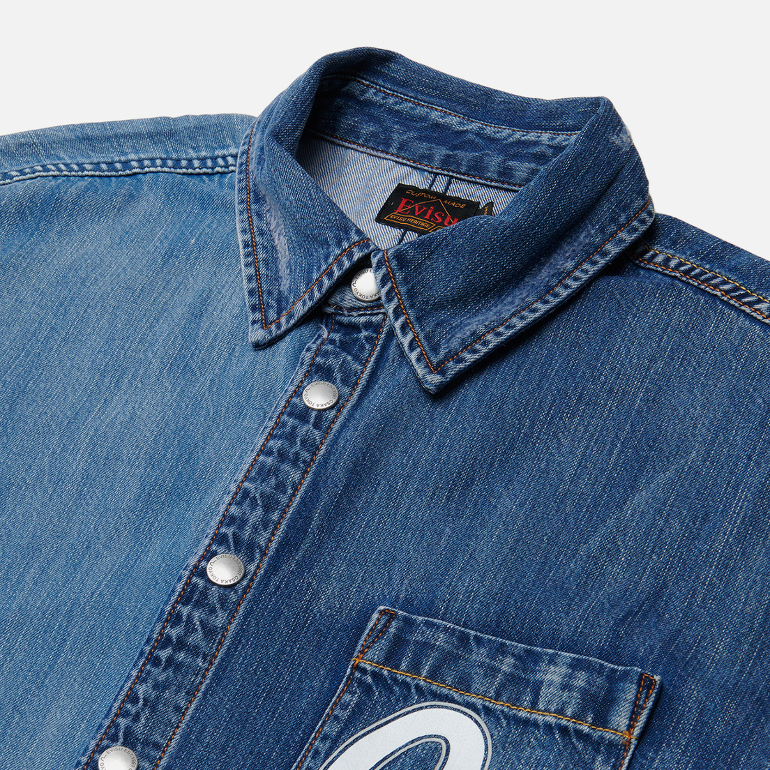 Evisu Мужская рубашка Evisu & Seagull Print Embroidered Half Patch Denim