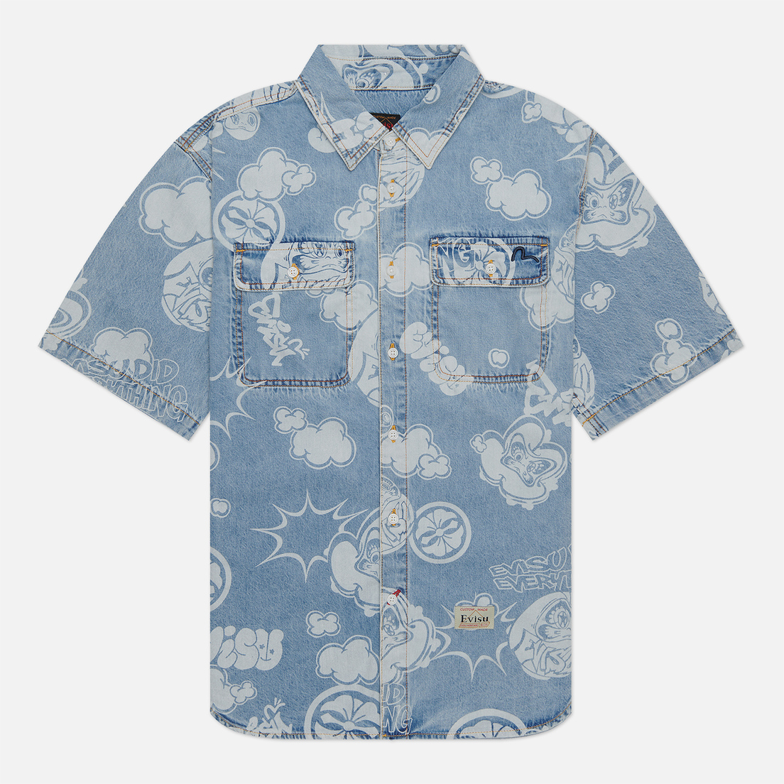 Evisu Мужская рубашка Heritage Graffiti Discharged All Over Print Denim