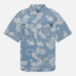 Evisu Мужская рубашка Heritage Graffiti Discharged All Over Print Denim