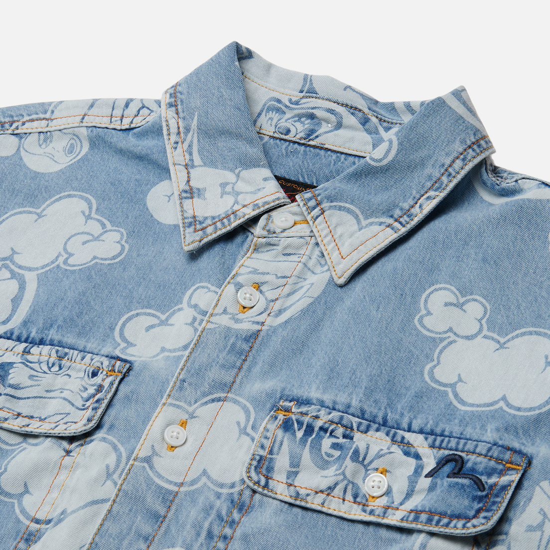 Evisu Мужская рубашка Heritage Graffiti Discharged All Over Print Denim