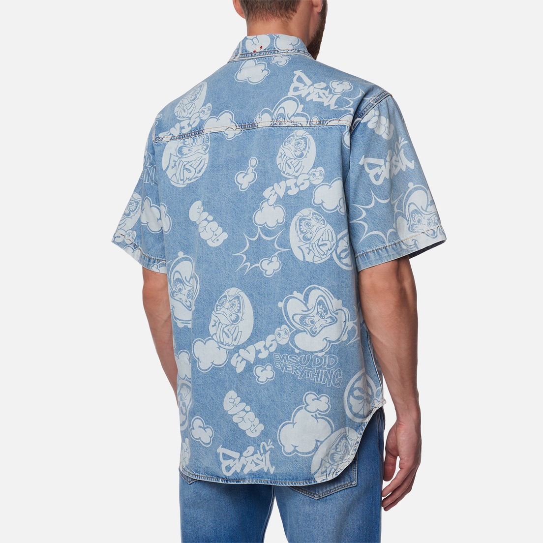 Evisu Мужская рубашка Heritage Graffiti Discharged All Over Print Denim