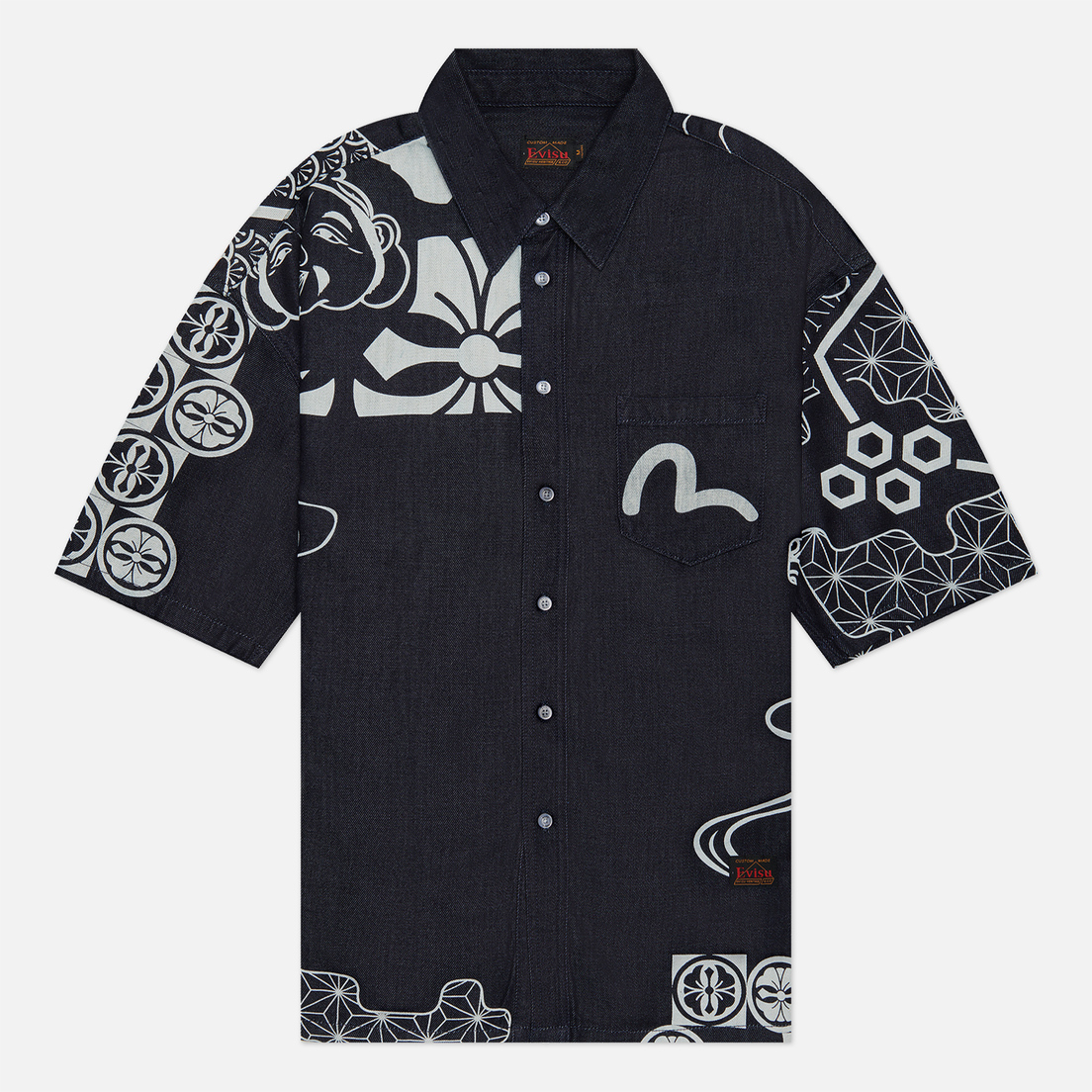 Evisu Мужская рубашка Seagull Embroidered Kamon Decorative Print