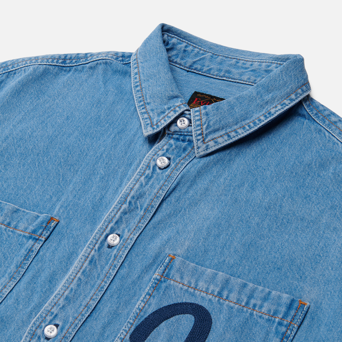 Evisu Мужская рубашка Tone On Tone Seagull & Eagle Embroidered Denim