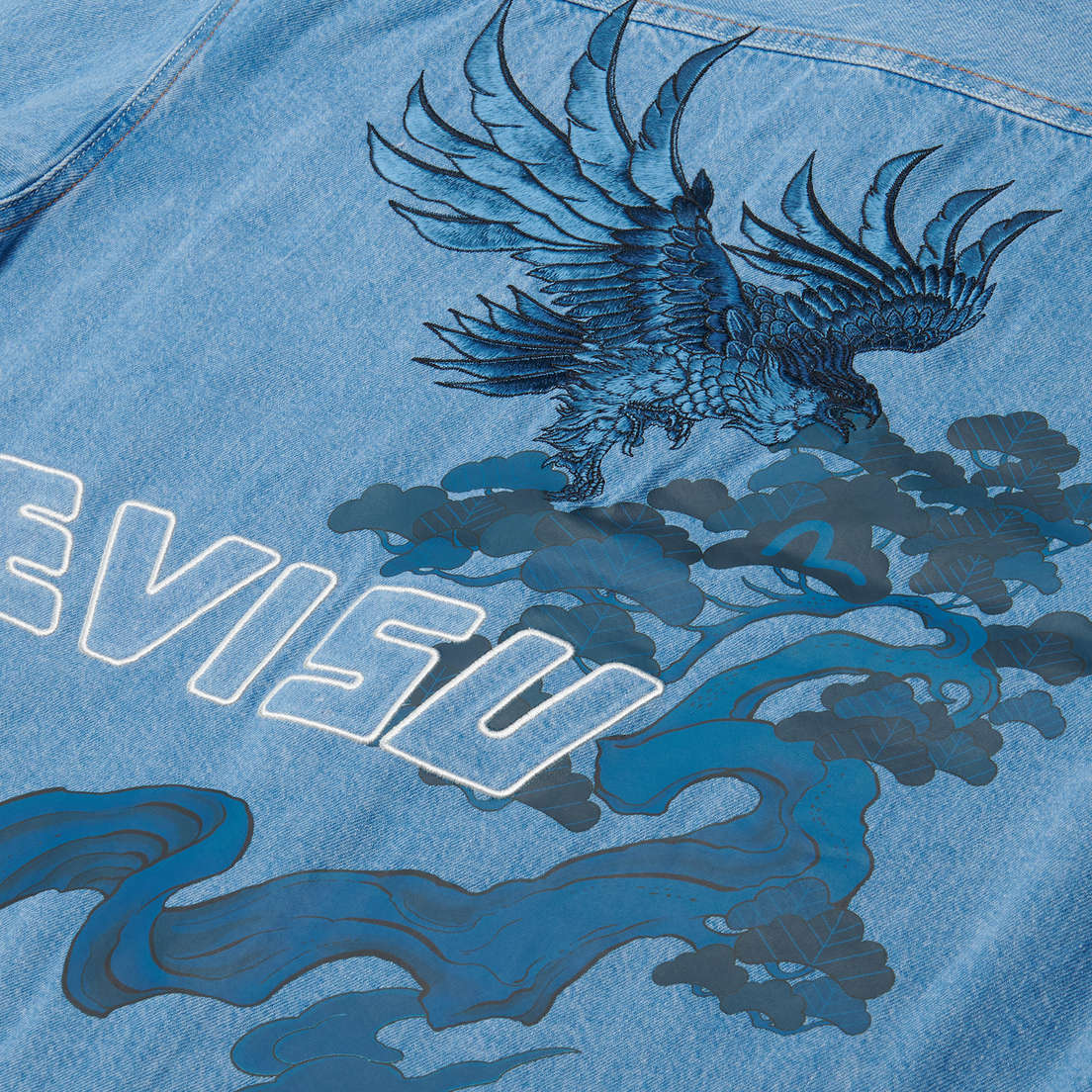 Evisu Мужская рубашка Tone On Tone Seagull & Eagle Embroidered Denim