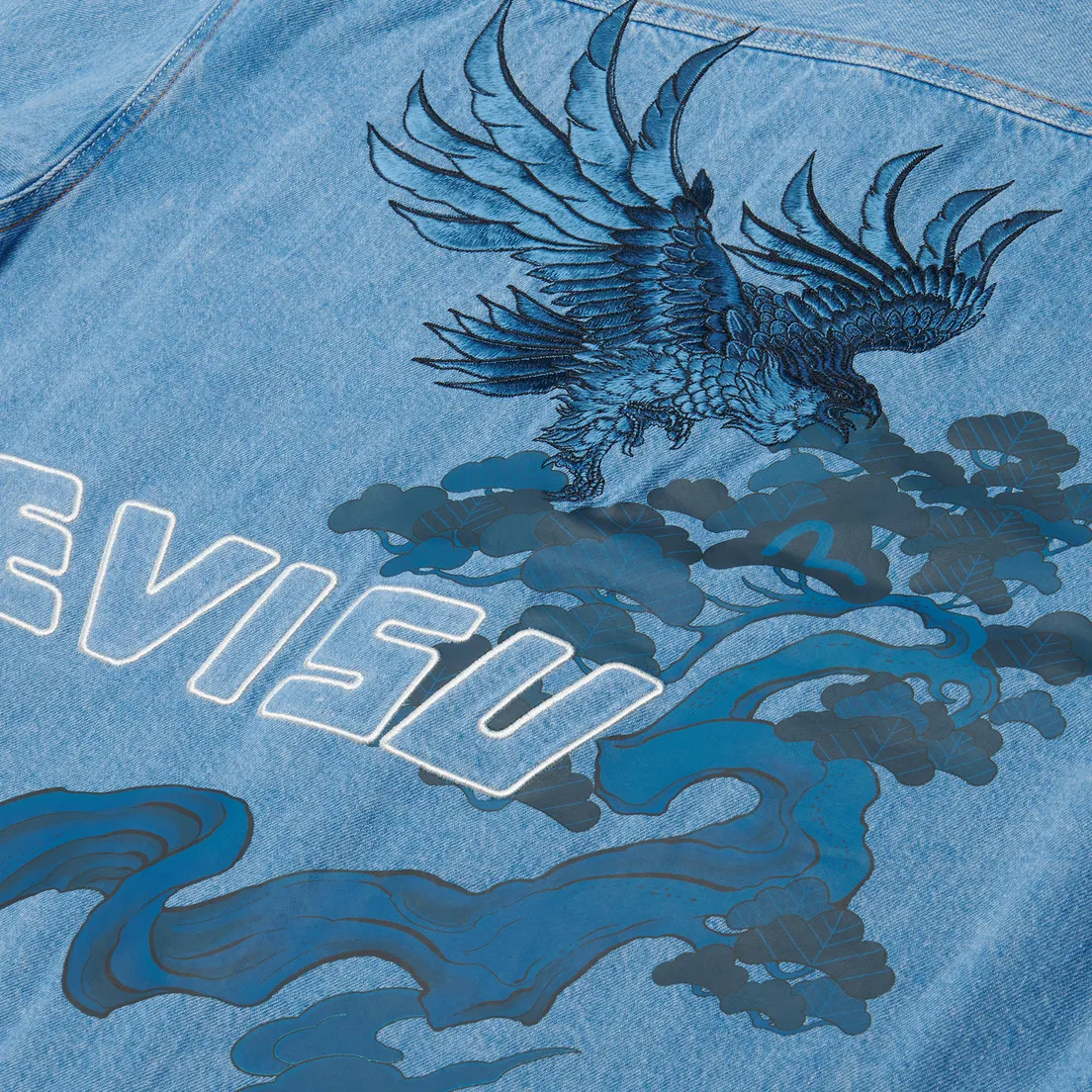 Evisu Мужская рубашка Tone On Tone Seagull & Eagle Embroidered Denim