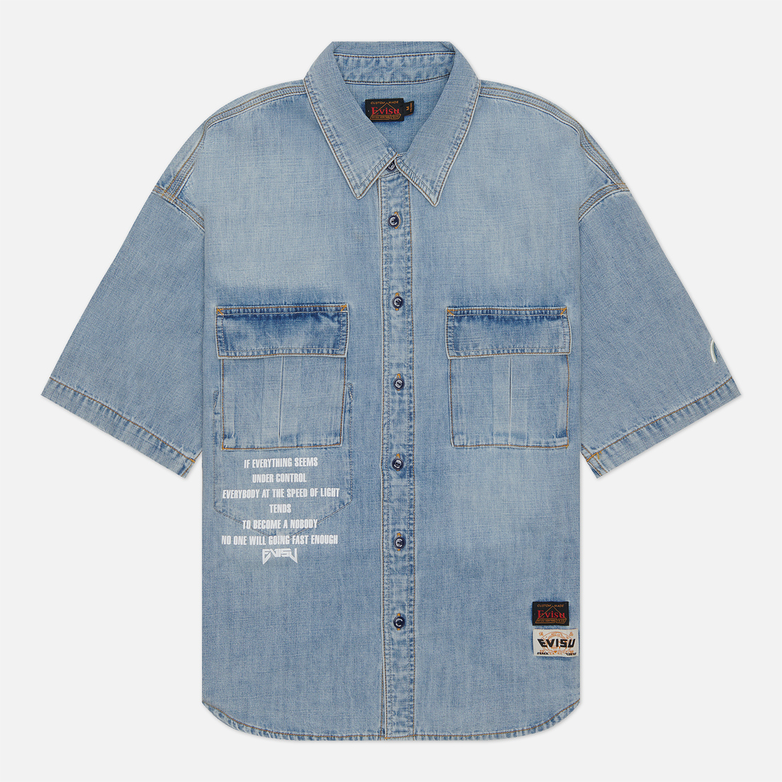 Evisu Мужская рубашка Collage Baby Godhead Print & Embroidered Denim