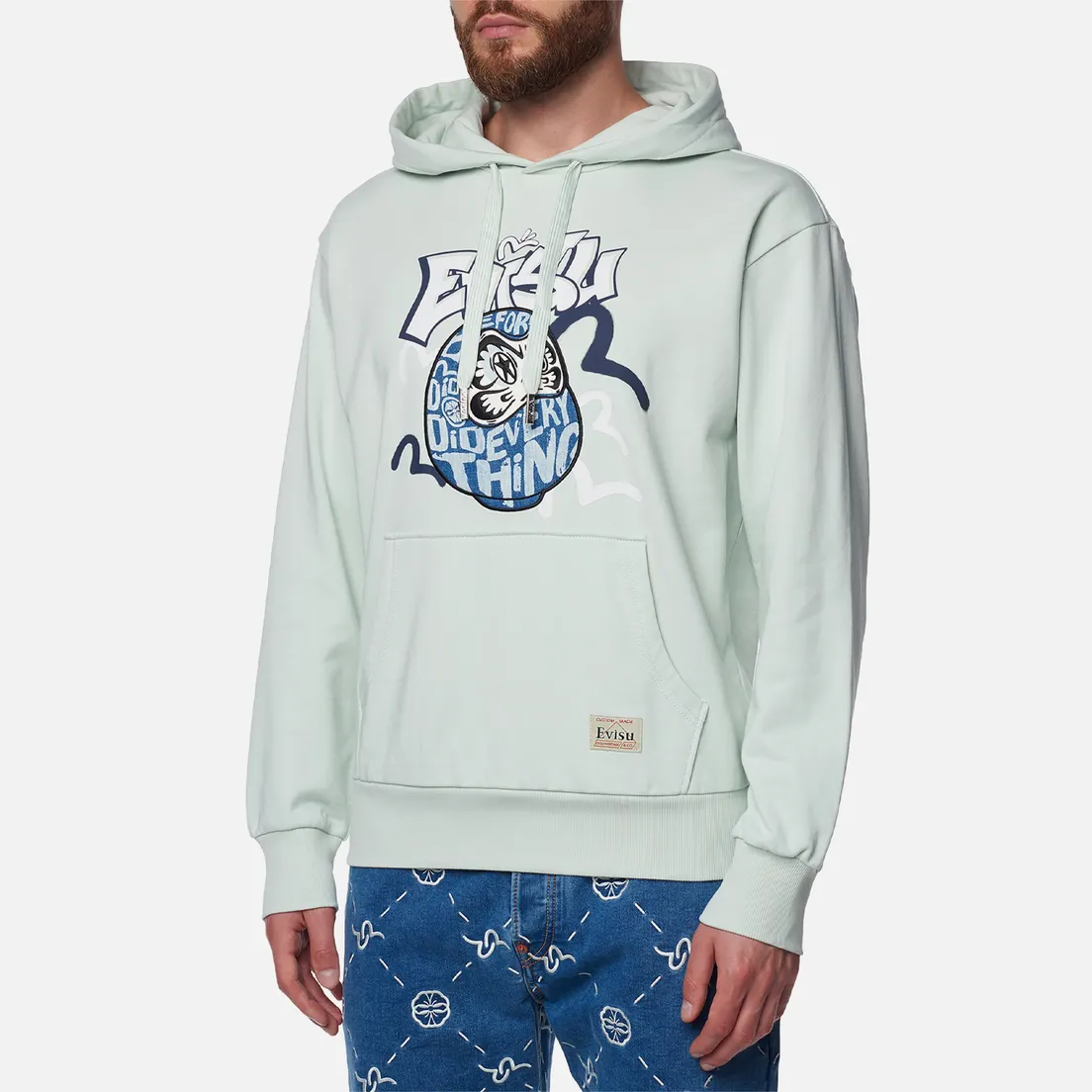 Evisu Мужская толстовка Heritage Daruma Denim Applique Hoodie