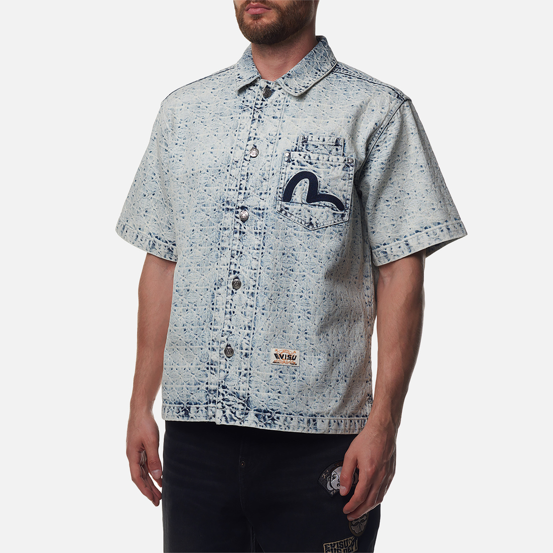 Evisu Мужская рубашка Kamon Jacquard Seagull Embroidery