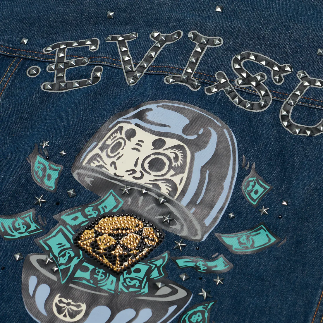 Evisu Мужская джинсовая куртка Diamond Daruma Printed