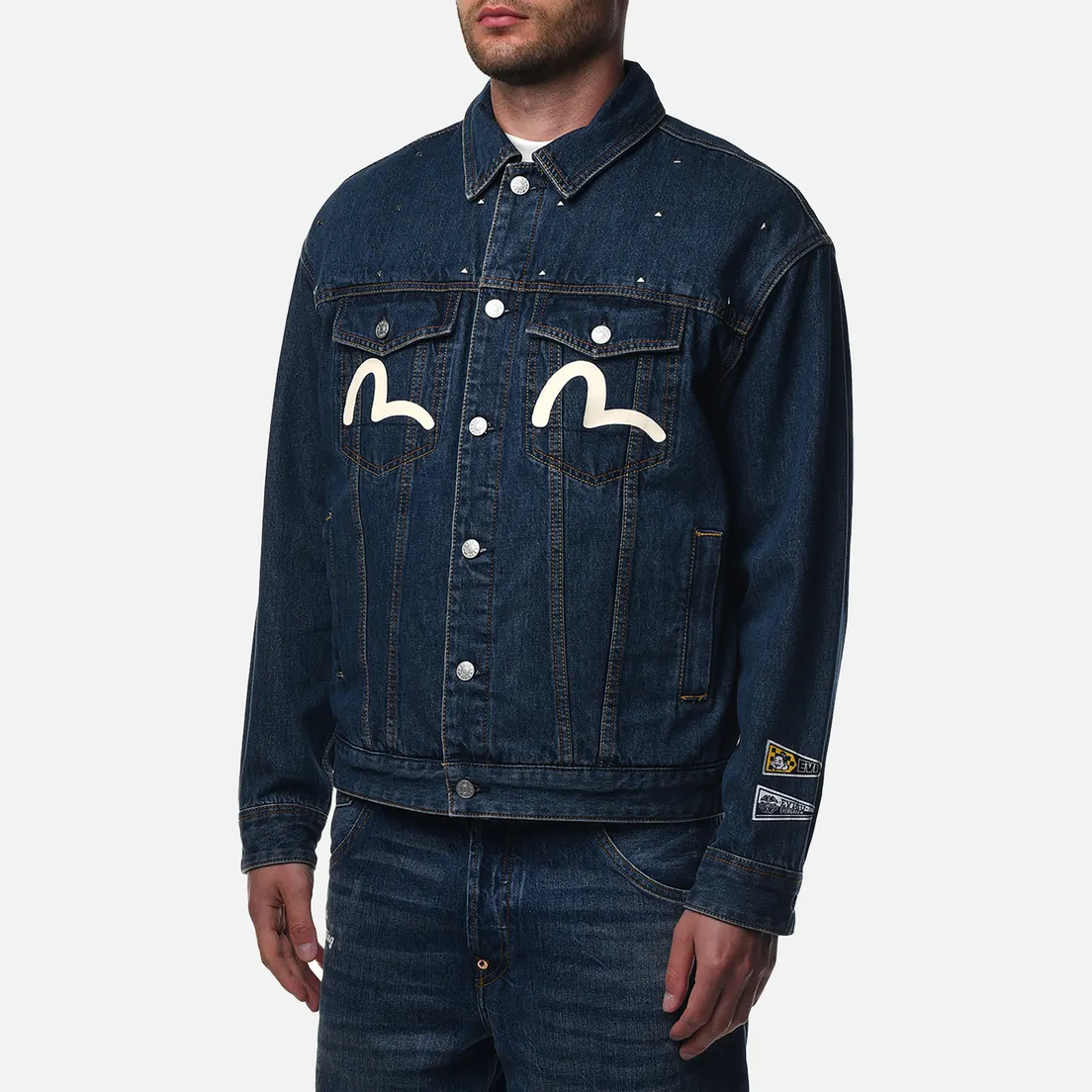 Evisu Мужская джинсовая куртка Diamond Daruma Printed