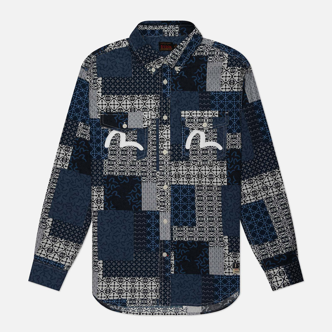 Evisu Мужская рубашка Dermatoglyphic Block All Over Print & Seagull Print