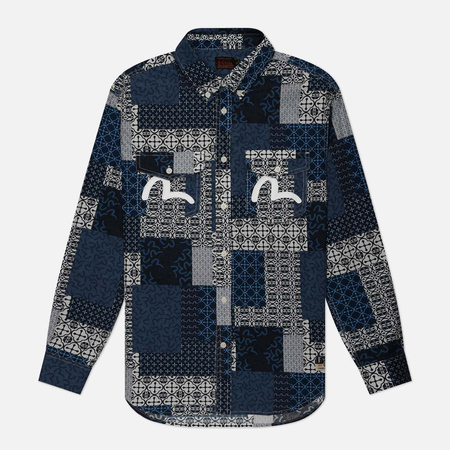   Brandshop Мужская рубашка Evisu Dermatoglyphic Block All Over Print & Seagull Print, цвет синий, размер XL