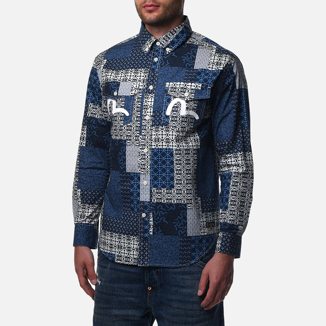 Evisu Мужская рубашка Dermatoglyphic Block All Over Print & Seagull Print