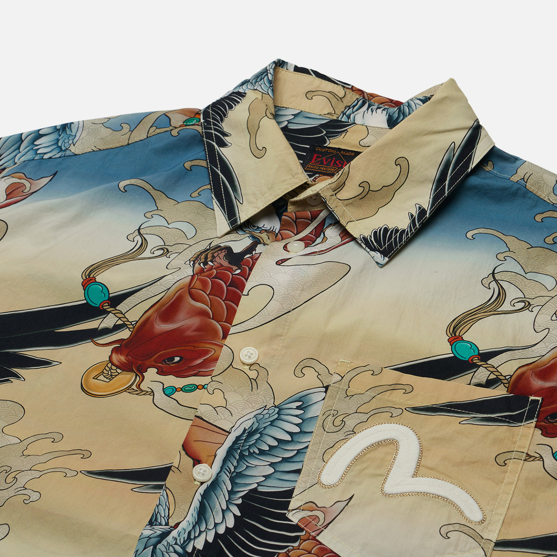 Evisu Мужская рубашка Seagull Embroidery Carp Seagull