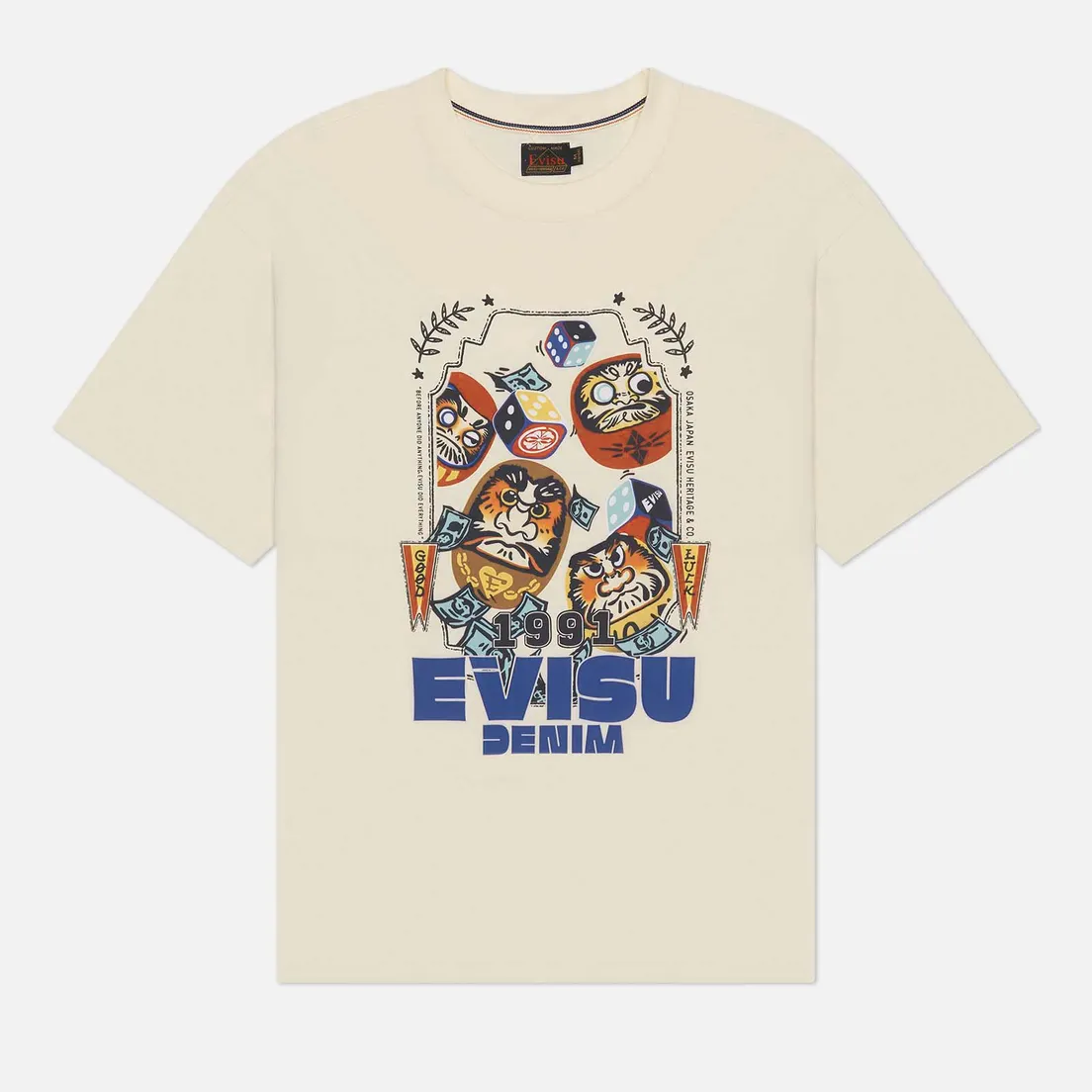 Evisu Мужская футболка Four Suits Daruma & Dice Roll Printed