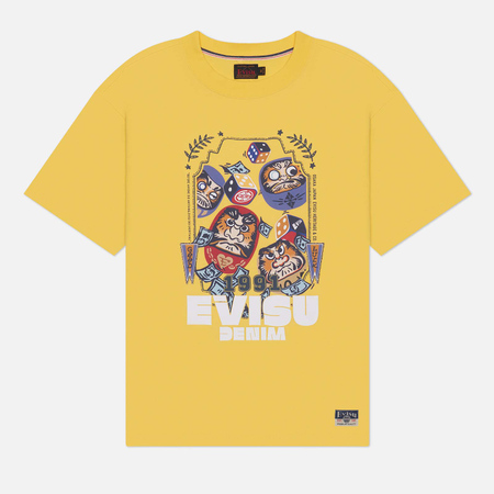 Мужская футболка Evisu Four Suits Daruma & Dice Roll Printed, цвет жёлтый, размер XXL