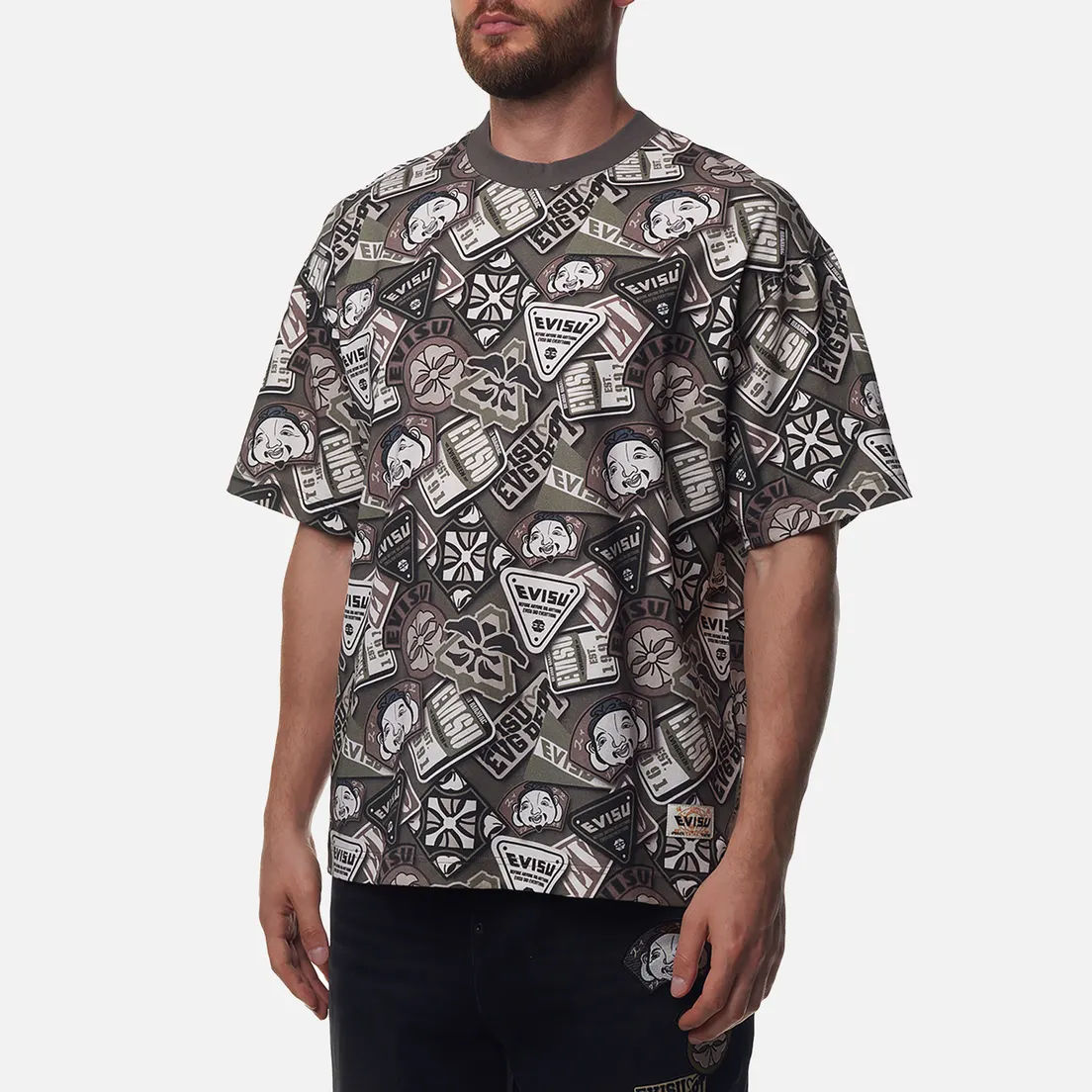 Evisu Мужская футболка Multi Badges All Over Print