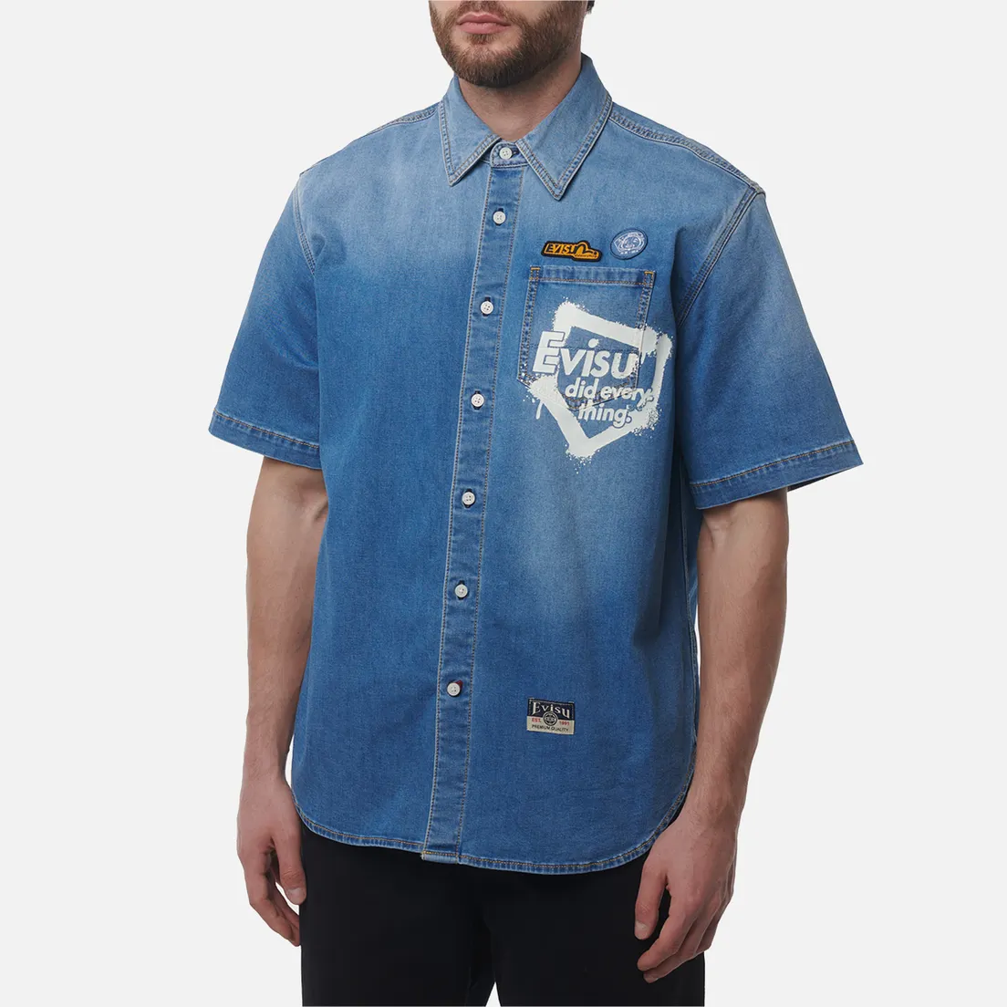 Evisu Мужская рубашка Heritage Graffiti Daicock Printed Denim