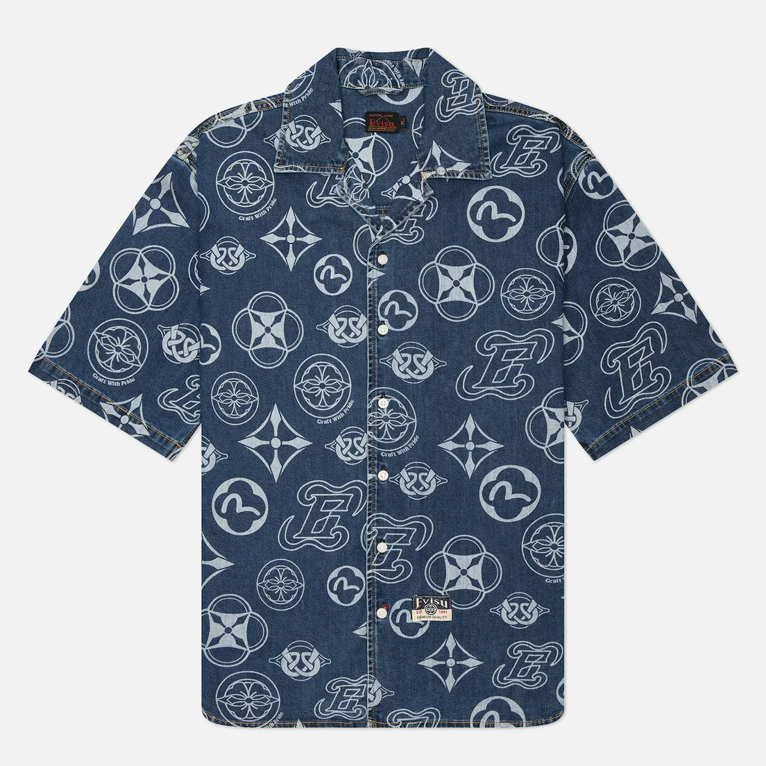Evisu Мужская рубашка Heritage Monogram All Over Print Denim