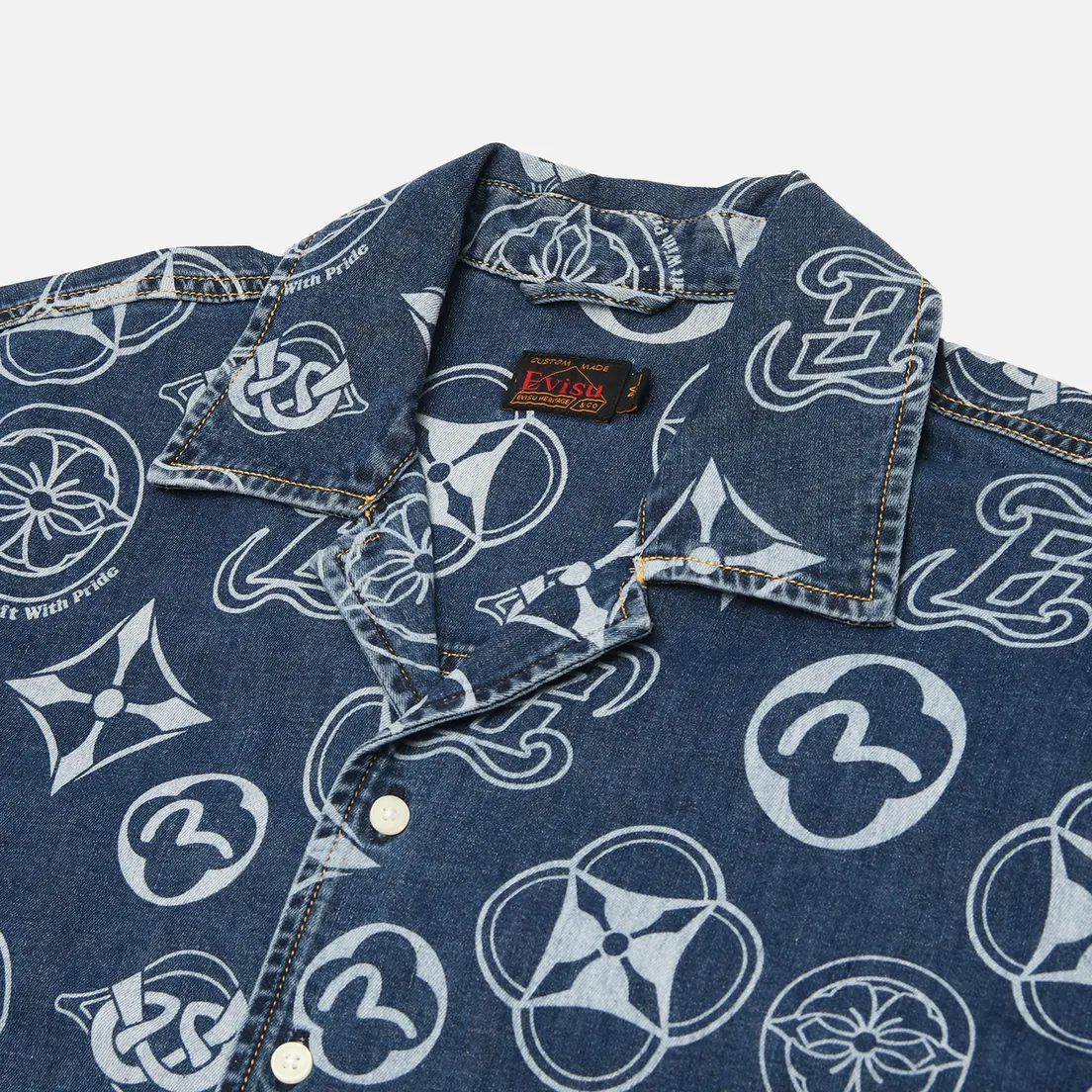 Evisu Мужская рубашка Heritage Monogram All Over Print Denim
