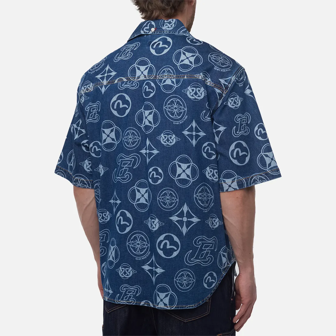 Evisu Мужская рубашка Heritage Monogram All Over Print Denim