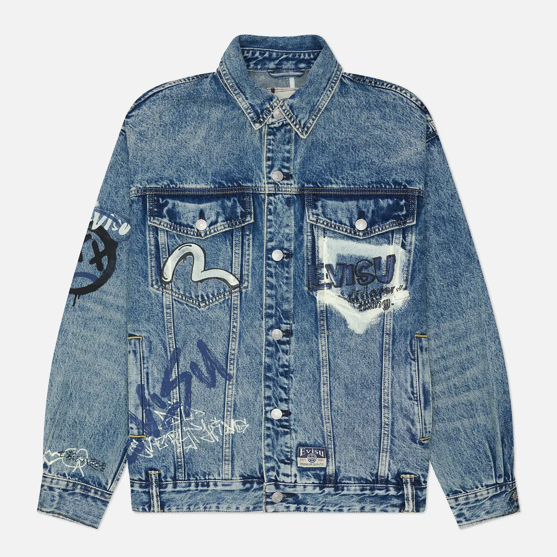 Evisu Мужская джинсовая куртка Heritage Graffiti Printed Denim